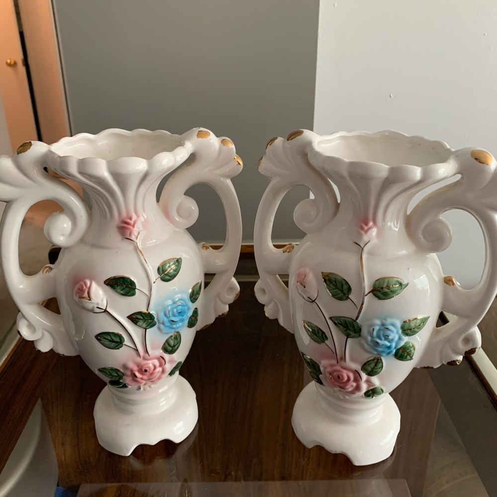 Two Vintage Ceramic Floral Vases